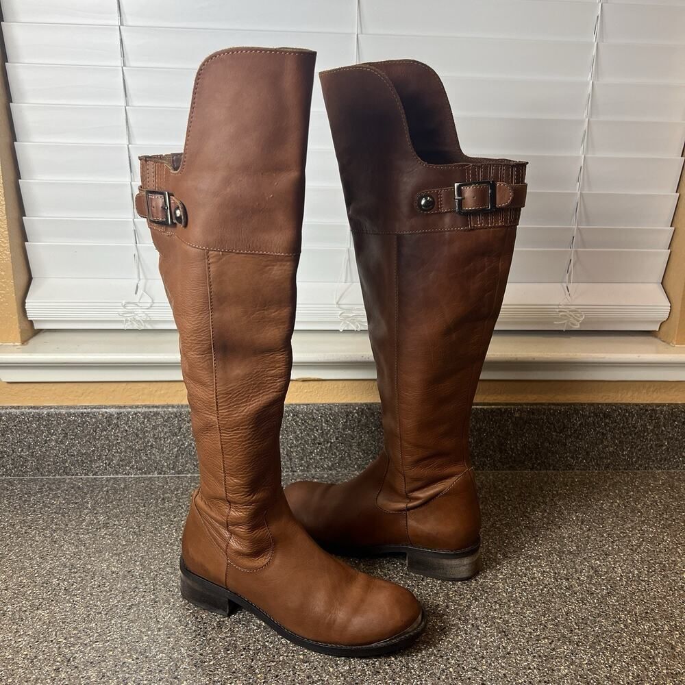 Seychelles Women’s Leather Over the Knee Boots Brown Size 7 with Toe Plates Zip